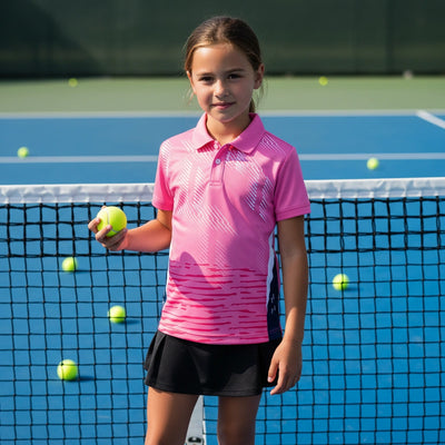 Kids Pink Performance Polo – Digital Stripe Print Custom Activewear Tee