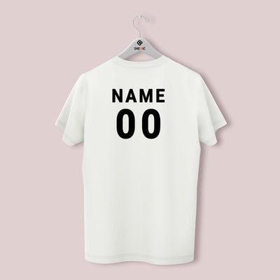 Close-up of kids jersey back with personalised name and number