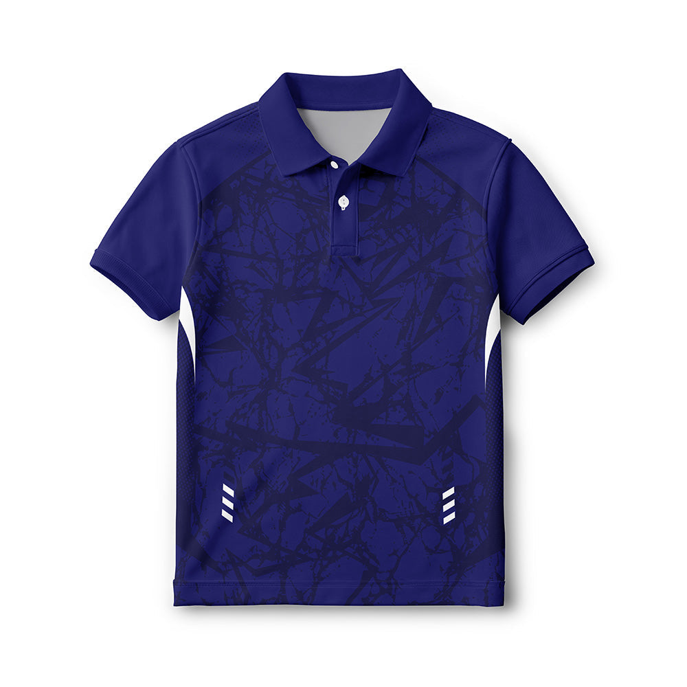 Kids navy camo polo jersey front view