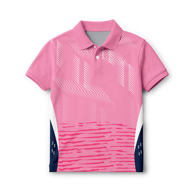 Kids pink digital stripe polo jersey front view