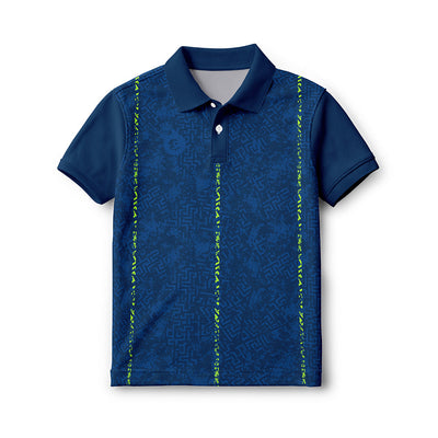 Kids navy neon maze polo jersey front view