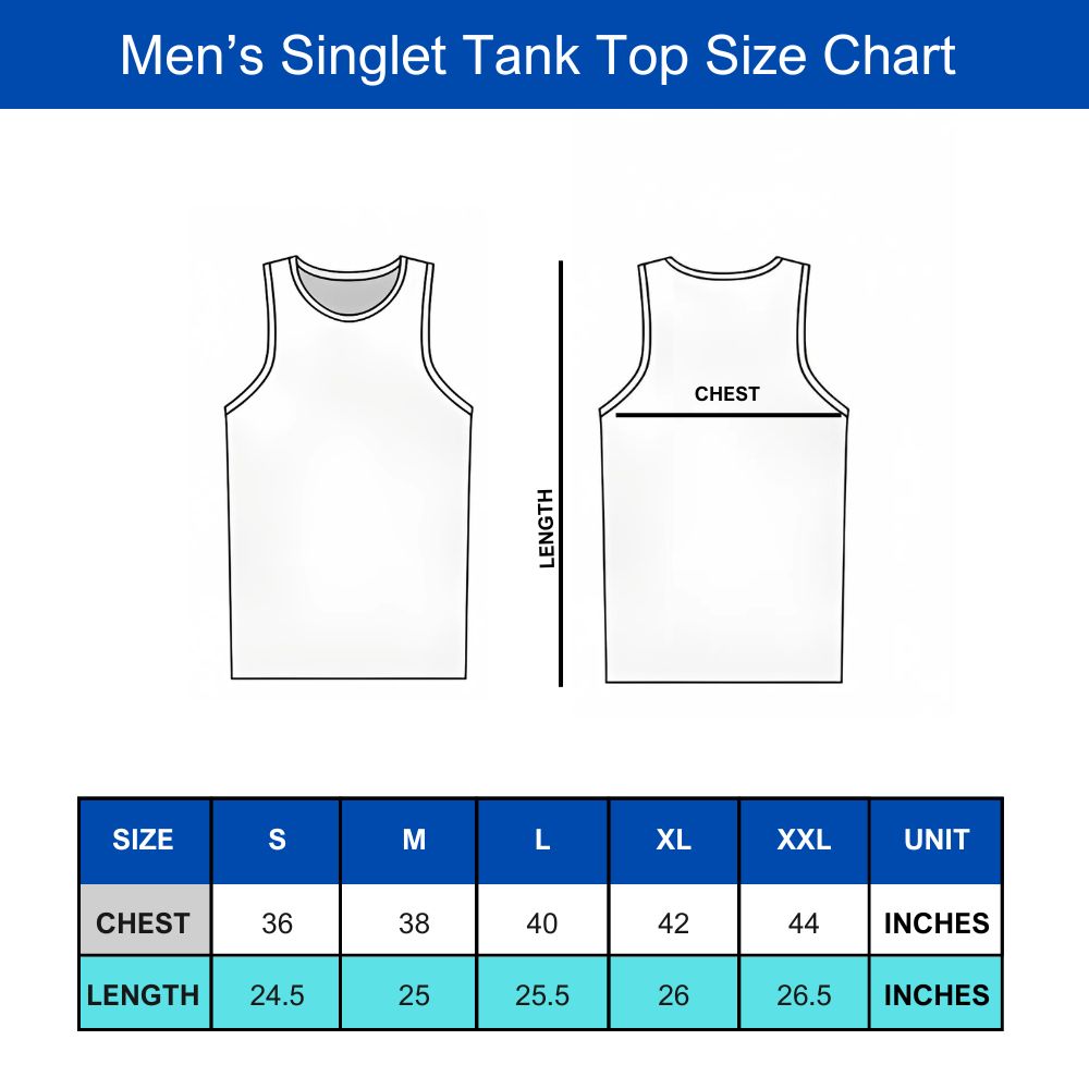 Singlet size guide,Singlet fit size chart,Size chart for athletic singlets,Sports singlet size chart,Size chart for fitness singlets,Singlet measurements and sizing,Best fit for sports singlets,Men's singlet size chart