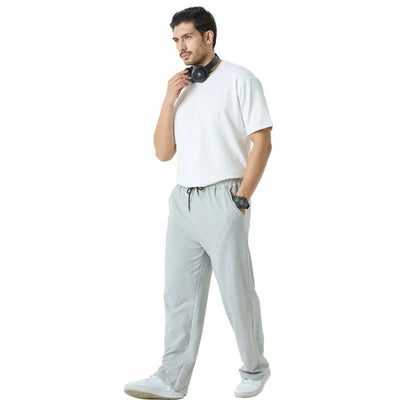 light grey jogger pants, men grey bottom wear, athleisure pants men, straight leg lounge trousers, elastic waist pants men, grey casual lowers, men comfort joggers, relaxed fit bottom wear men, everyday lounge pants, french terry jogger bottoms, men solid grey pants, casual athleisure bottoms