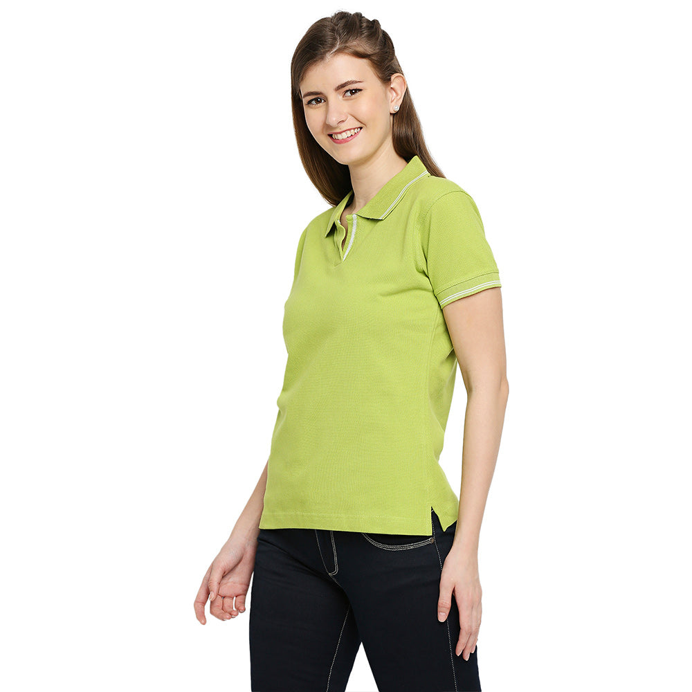 Women’s Polo Neck T-Shirt - Plain High Neck Cotton Tee