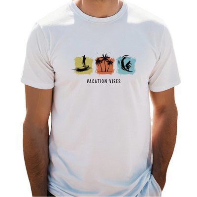 Vacation Vibes T-Shirt for Men | Cotton, Beach Print, Regular Fit