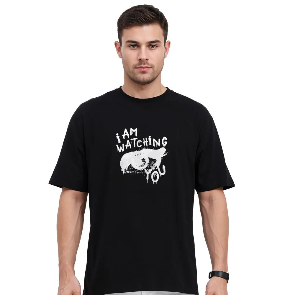 oversized t-shirt, black graphic tee, streetwear t-shirt, i am watching you t-shirt, cotton printed tee, relaxed fit shirt, unisex t-shirt, trendy oversized shirt