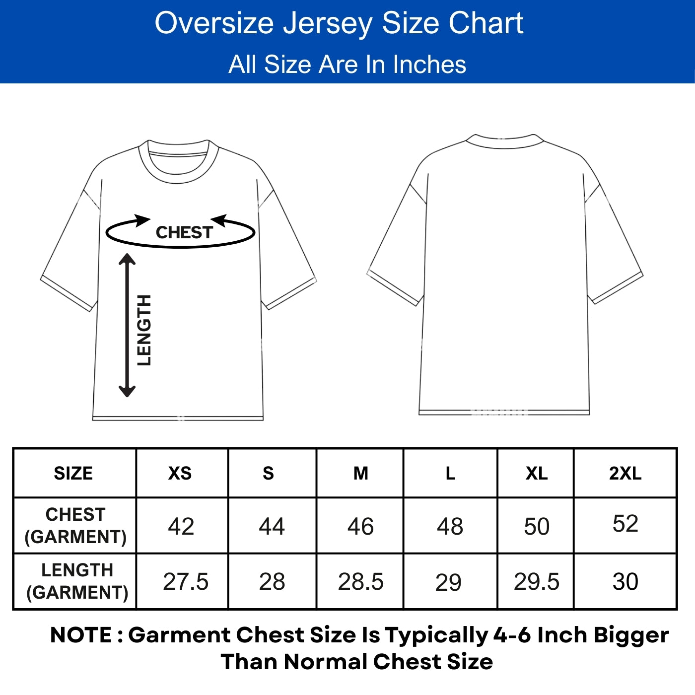 oversize jersey size chart, oversized jersey sizing, jersey size guide, plus size jersey chart, men oversize jersey size, women oversize jersey sizing, how to measure jersey size, jersey fit guide, sports jersey oversize, loose fit jersey size chart
