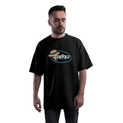 Men's Desi Musafir Black Oversized Cotton T-Shirt