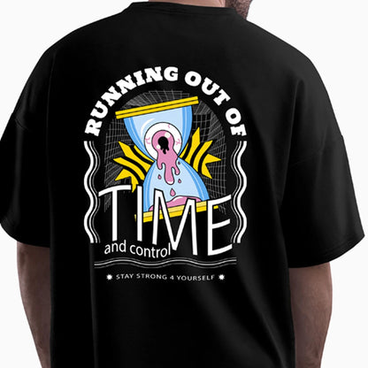 oversized t-shirt, drop shoulder t-shirt, oversized tee shirts, t-shirts for men, down shoulder t-shirt, XXXL t-shirt, graphic t-shirt, oversized tee for men, streetwear tee, Running Out of Time and Control t-shirt, cotton graphic t-shirt