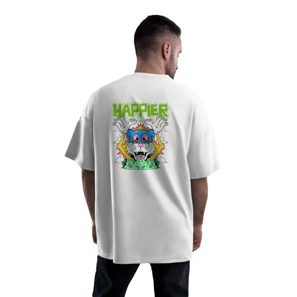 Oversized tee shirts, drop shoulder t shirt, t shirts for men, graphic t-shirt, unisex oversized tee, cotton drop shoulder t-shirt, xxxl t-shirt, funky cartoon tee, Happier graphic t-shirt, oversized t-shirt for men