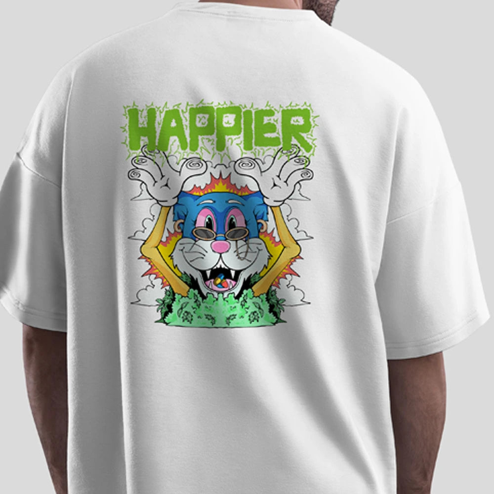 Oversized tee shirts, drop shoulder t shirt, t shirts for men, graphic t-shirt, unisex oversized tee, cotton drop shoulder t-shirt, xxxl t-shirt, funky cartoon tee, Happier graphic t-shirt, oversized t-shirt for men