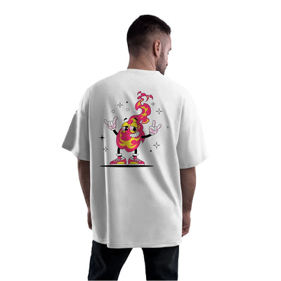 Flame Buddy Cartoon Graphic Oversized T-Shirt for Men
