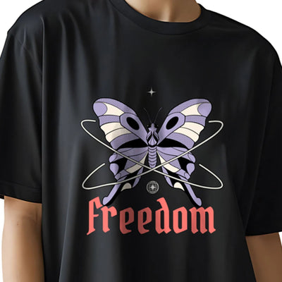 freedom oversized t shirt, butterfly print tee for women, gothic streetwear t shirt, baggy drop shoulder t shirt, black oversized tee, bold graphic cotton tee, women’s expressive fashion, oversized cotton t-shirt women, spiritual butterfly tee, edgy oversized tee