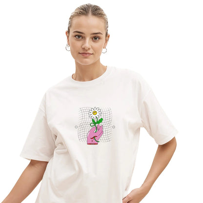 oversized tee shirts, drop shoulder t shirt, t shirts for women, oversized graphic tee, cotton oversized t-shirt, quirky graphic t-shirt women, hand flower print tee, casual streetwear t-shirt, oversized t shirt women, artistic t shirt for women,Graphic Tee