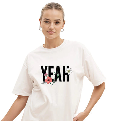 Trendy YEAH Floral Oversized T-Shirt for Women's