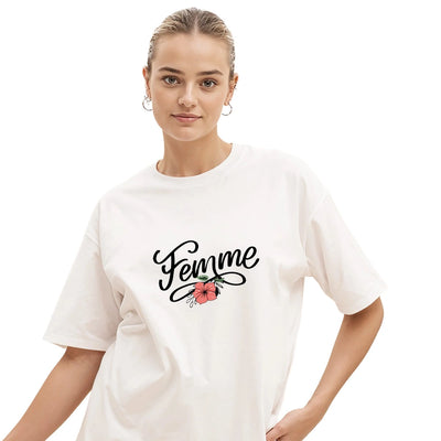 Femme Printed Oversized White T-Shirt for Women