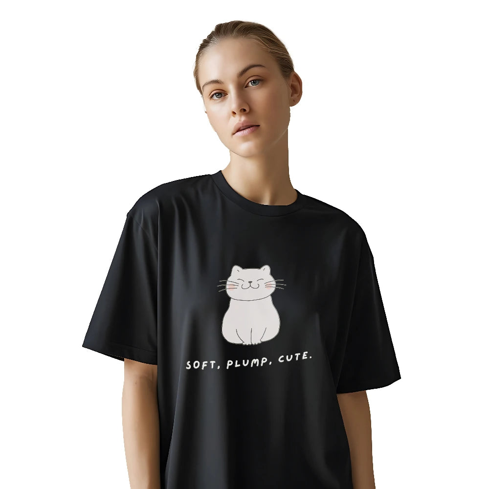 Cute Cat Oversized T-Shirt for Women | Black Cotton Tee