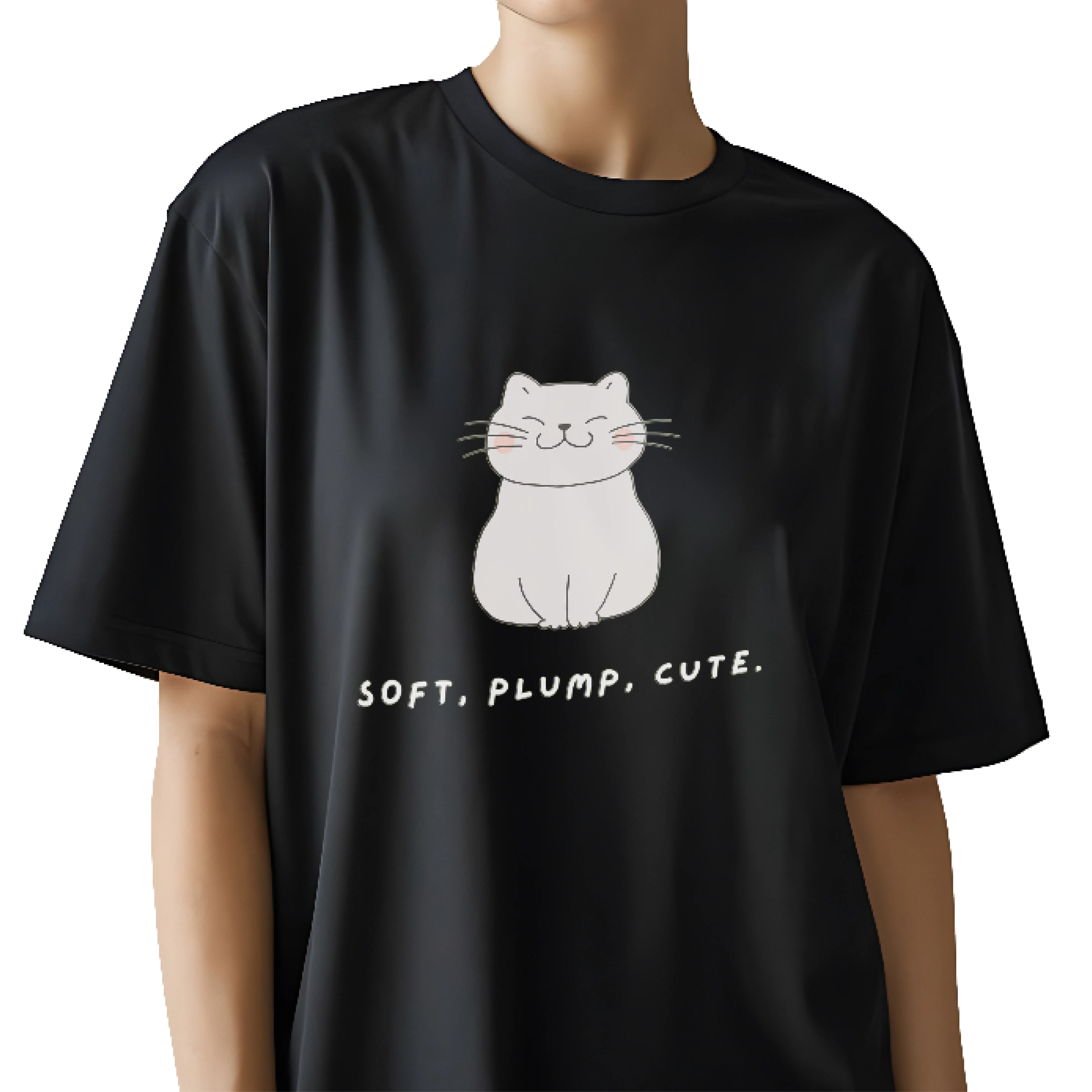Cute Cat Oversized T-Shirt for Women | Black Cotton Tee