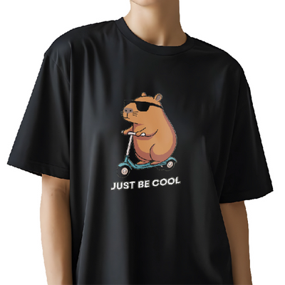 Just Be Cool t-shirt, oversized t-shirt for women, women's graphic tee, black cotton t-shirt, bear print t-shirt, funny t-shirt for girls, casual oversized t-shirt, women’s streetwear t-shirt, cute animal graphic tee, round neck t-shirt, soft cotton t-shirt, trendy women’s t-shirt, loose fit t-shirt for ladies, summer t-shirt for women, quirky printed t-shirt
