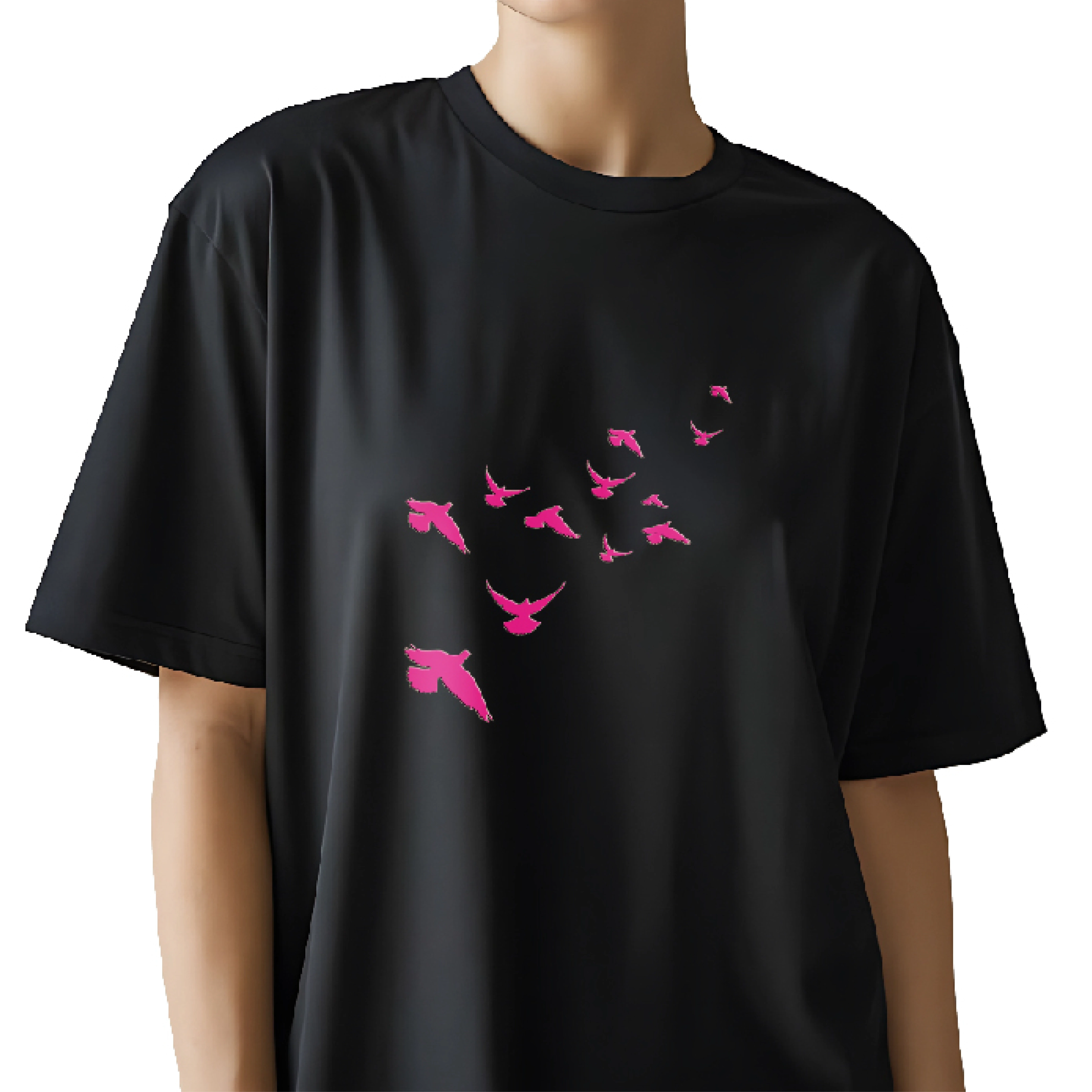 Flying Birds Oversized Cotton T-Shirt for Women | Relaxed Fit
