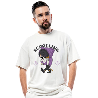 Scrolling Cartoon Oversized T-Shirt with Drop Shoulder Fit