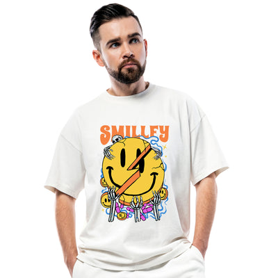 Smilley Oversized Graphic Tee Shirt Funky Cartoon Print Baggy Fit