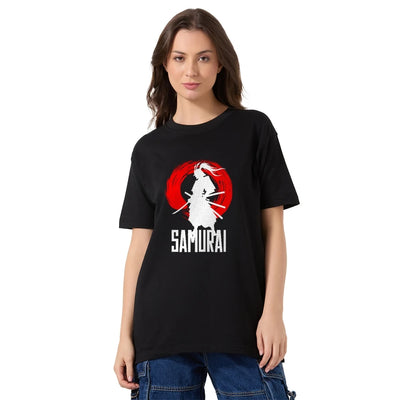 Black Samurai Graphic Oversized Tee Shirt For Women