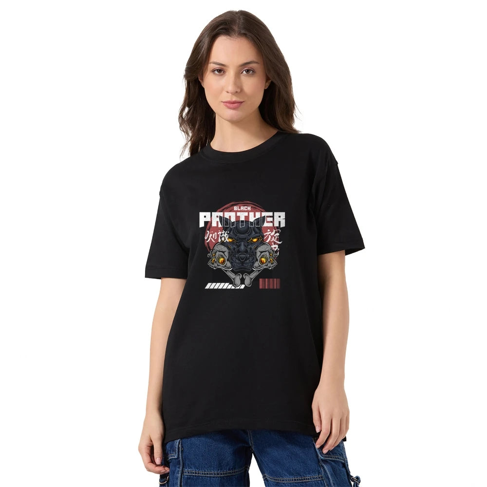 black panther oversized t-shirt, women’s baggy tee, drop shoulder graphic t-shirt, cotton oversized shirt for women, streetwear t-shirt female, urban style t-shirt, loose fit cotton tee, bold panther print t-shirt, oversized t-shirt for girls, korean fashion t-shirt women