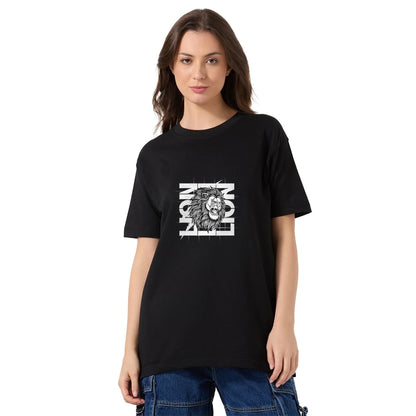 lion oversized t-shirt, women’s baggy tee, drop shoulder t-shirt, cotton graphic tee, lion print shirt for women, bold animal print t-shirt, streetwear lion t-shirt, oversized cotton tee for girls, loose fit fashion tee, women’s urban style lion shirt

