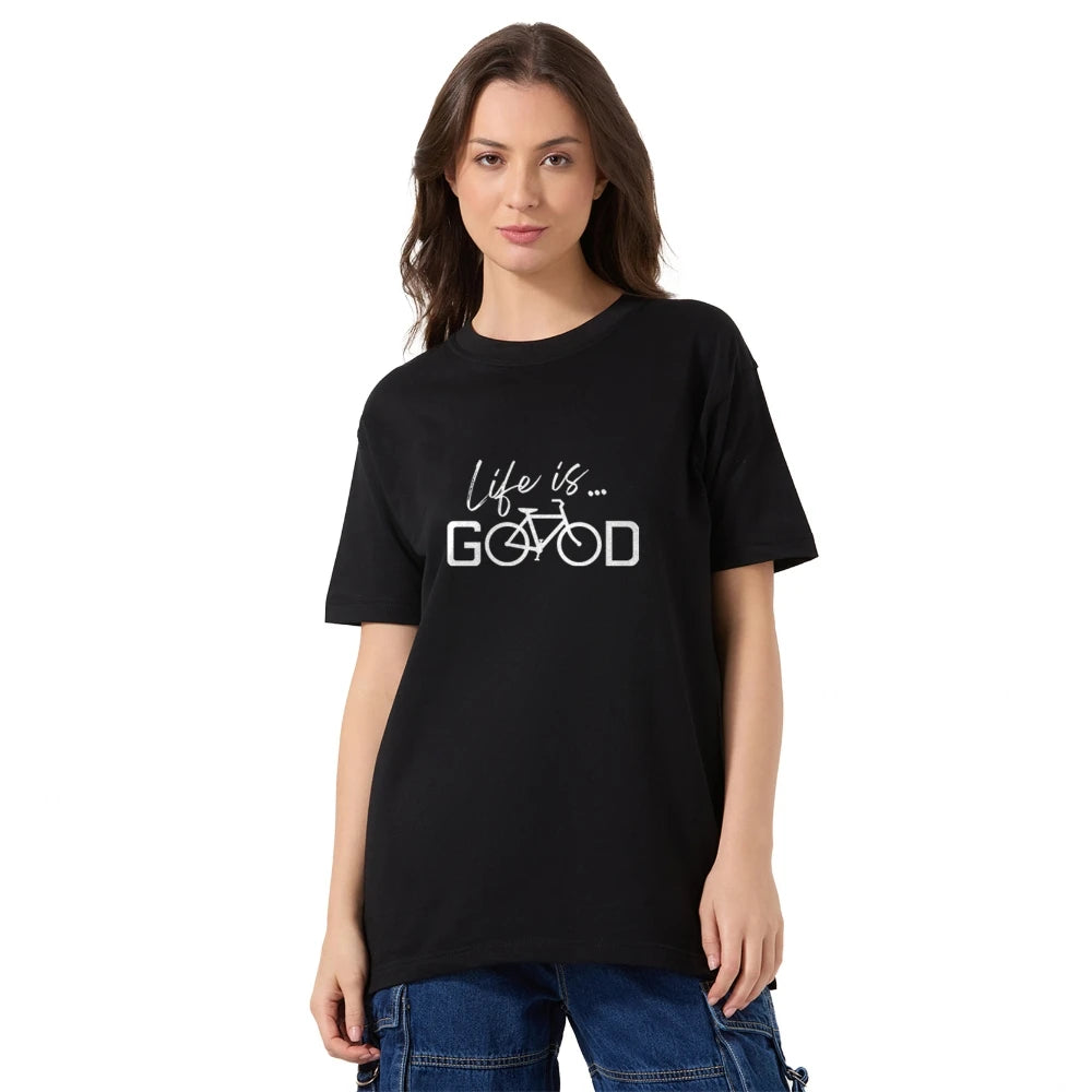 life is good oversized t-shirt, drop shoulder t-shirt for women, baggy t-shirt for girls, cotton quote t-shirt women, oversized white t-shirt, minimalist streetwear tee, comfy oversized tee, positive message t-shirt, relaxed fit cotton shirt, korean style drop shoulder tee, casual cotton graphic tee for women

