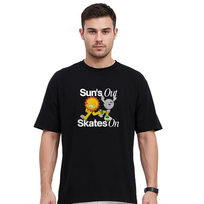 Sun's Out Skates On Cartoon Print Oversized T-Shirt for Men