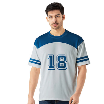 Blue Oversized Jersey 18 T Shirt for Men