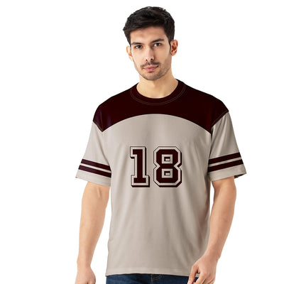 Men's Maroon & Beige Oversized Jersey Tee
