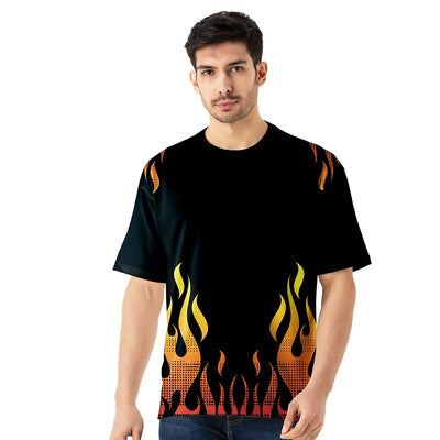 Men Oversized Black Flame T-Shirt