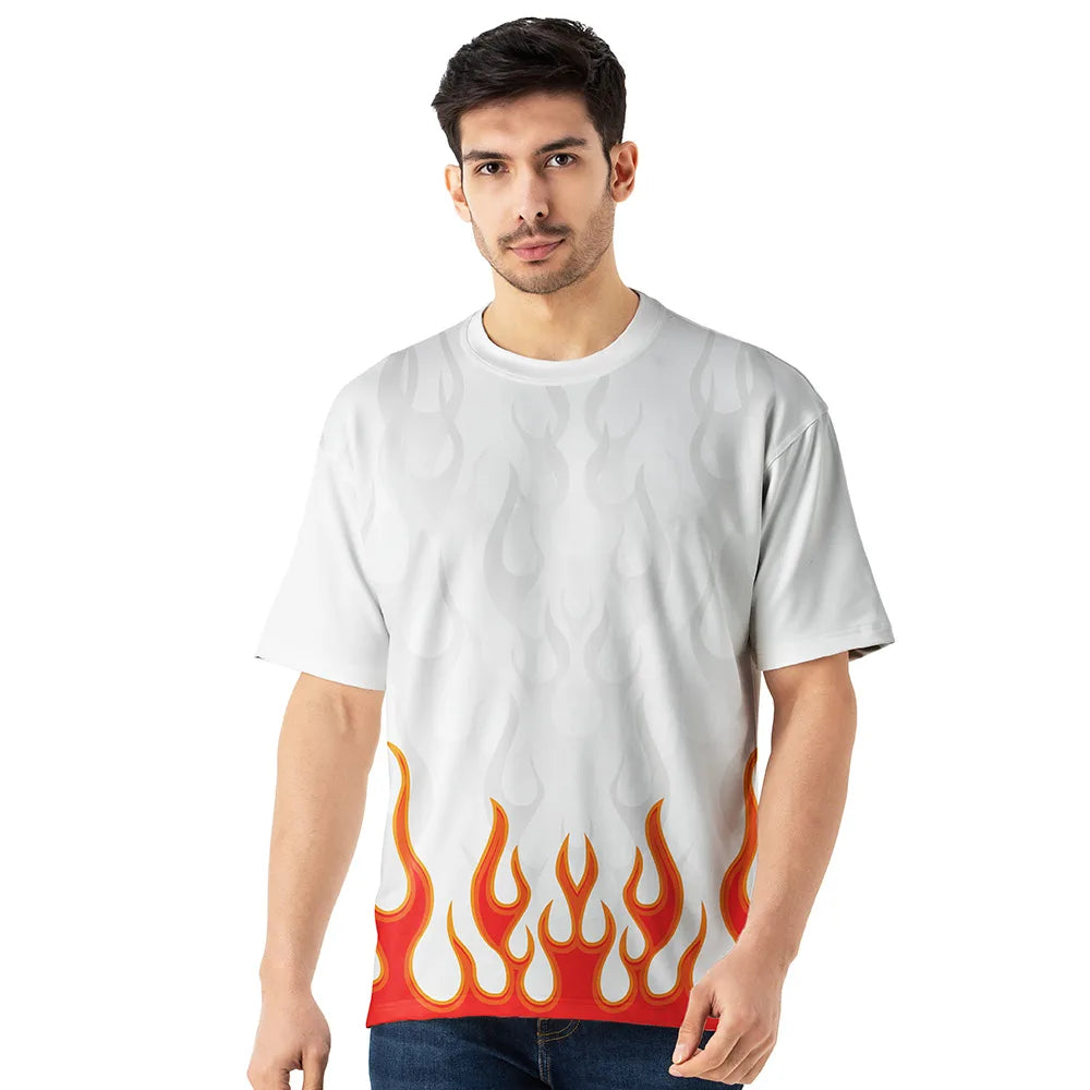oversized jersey, white fire oversized jersey, orange flame oversized t shirt, fire print oversized jersey men, flame streetwear jersey, baggy fire graphic tee, trendy oversized flame jersey, white oversized jersey streetwear, orange fire oversized t shirt men, cool flame oversized jersey
