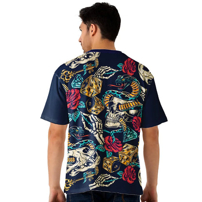 men oversized jersey, skull snake graphic t shirt, all over print t shirt men, men’s streetwear t shirt, black graphic tee for men, trendy oversized t shirt men, breathable printed jersey, gothic skull t shirt men, tattoo art graphic tee, edgy streetwear t shirt