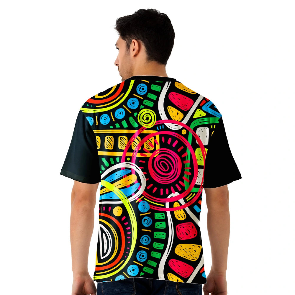 men oversized jersey, multicolor abstract graphic t shirt, streetwear oversized tee, all over print t shirt men, trendy graphic jersey, vibrant printed t shirt, breathable polyester jersey, bold street style tee, men fashion graphic top 