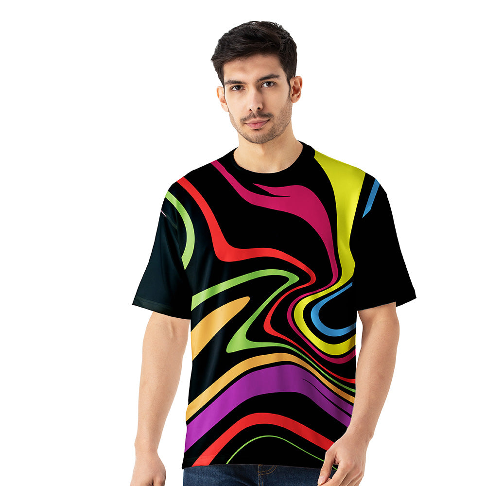 Neon Psychedelic Abstract Oversized Jersey Tee | Rave Party T shirt
