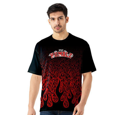 Stay Humble Fire Design Oversized Jersey T-Shirt for Men
