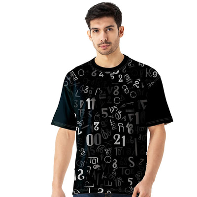 Typography Numbers Print Baggy Fit T Shirt