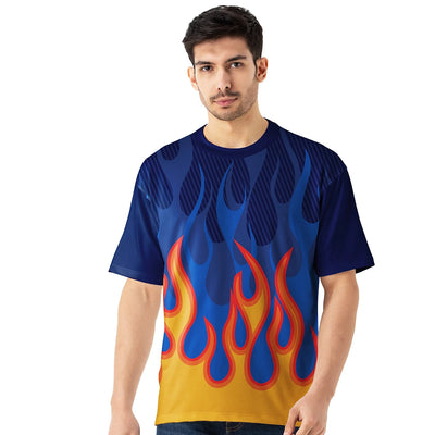 Men's Blue Flame Print Oversized Jersey