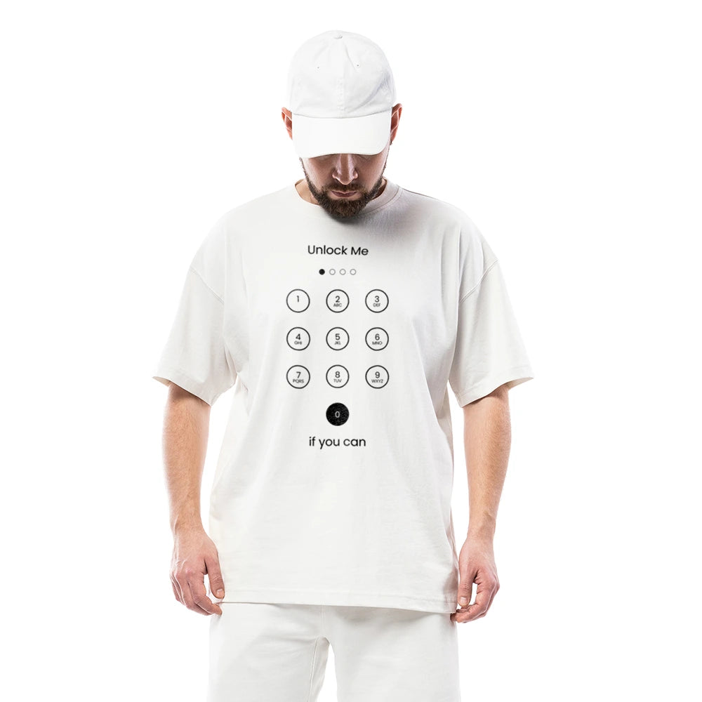 Oversized T-Shirt for Men, Drop Shoulder T-Shirt, Cotton Oversized Tee, Unlock Me Graphic T-Shirt, Streetwear T-Shirt for Men, Loose Fit Tee, Men’s Casual Wear, Gym Wear Tee, XXXL T-Shirt for Men, Men’s Oversized Cotton T-Shirt
