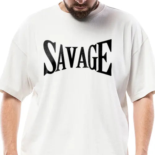 Oversized T-Shirt for Men in White - Bold Graphics - Savage