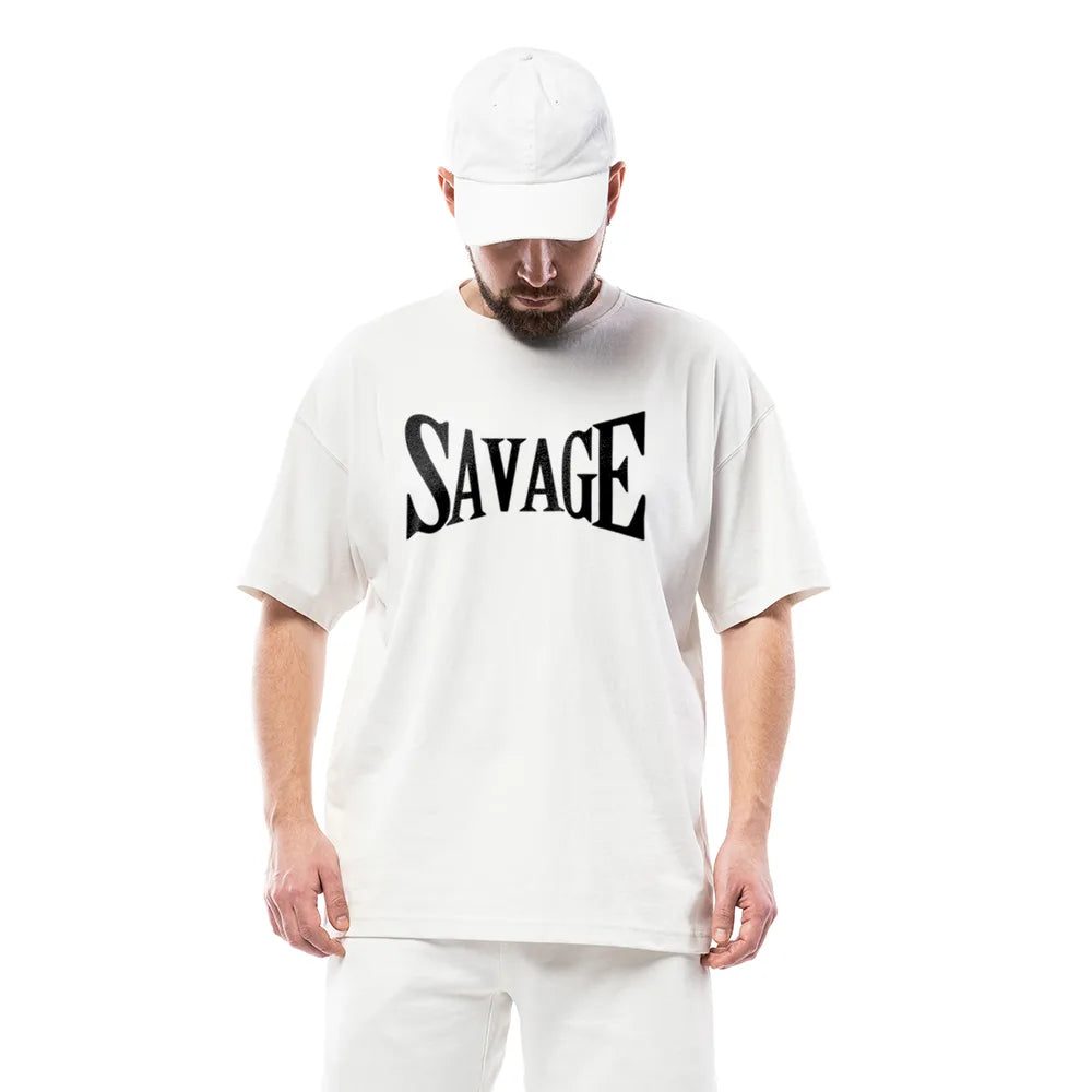 Oversized T-Shirt for Men in White - Bold Graphics - Savage