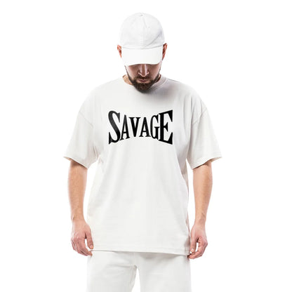 Oversized T-Shirt for Men in White - Bold Graphics - Savage