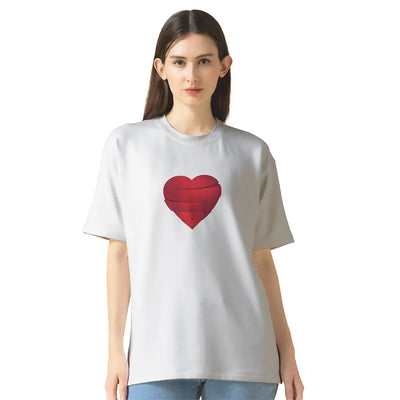 Women's Oversized Cotton Heart Print T-Shirt