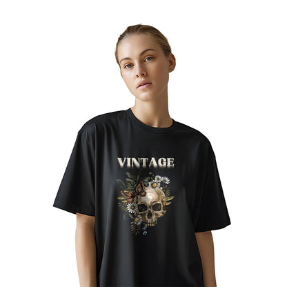 Vintage Graphic Oversized Black T-Shirt for Women