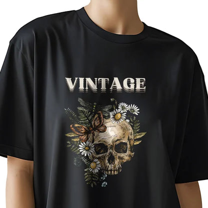 Vintage Graphic Oversized Black T-Shirt for Women