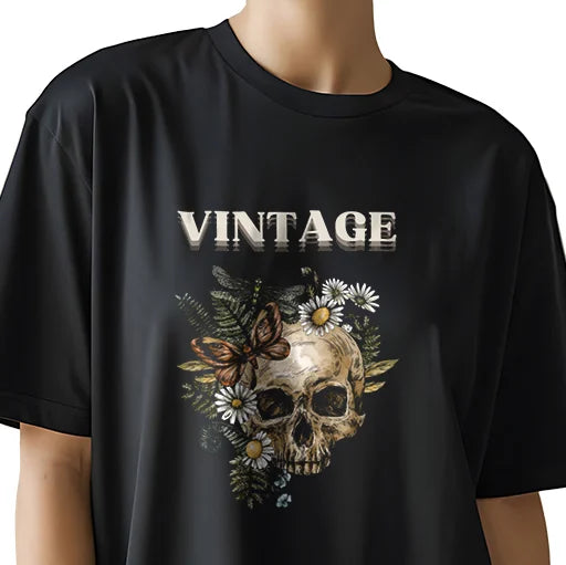 Vintage Graphic Oversized Black T-Shirt for Women