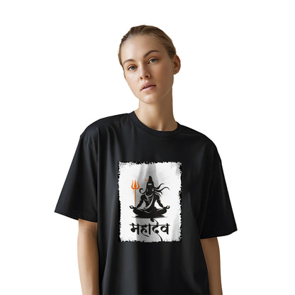 Oversized Black T-Shirt for Girls with Graphics - Divine Mahadev